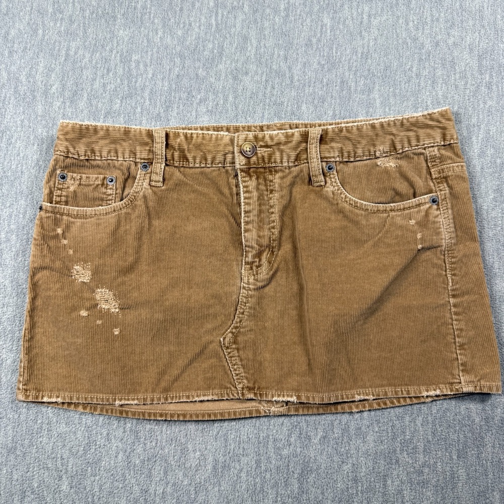 American Eagle Skirt Women's 10 Brown Distressed Corduroy Micro Mini Skirt Y2K